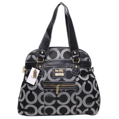 COACH MADISON OP ART SATEEN TOTE BLACK-SILVER
